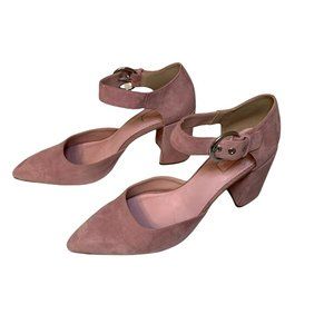 Topshop Mauve Pink Suede Pointed Block Heel Pumps with Ankle Strap